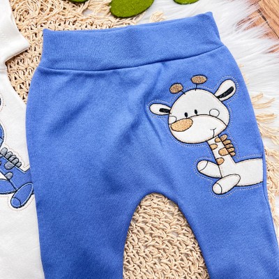 Conj. de Malha 3 peças - Girafinha - Off White e Azul 